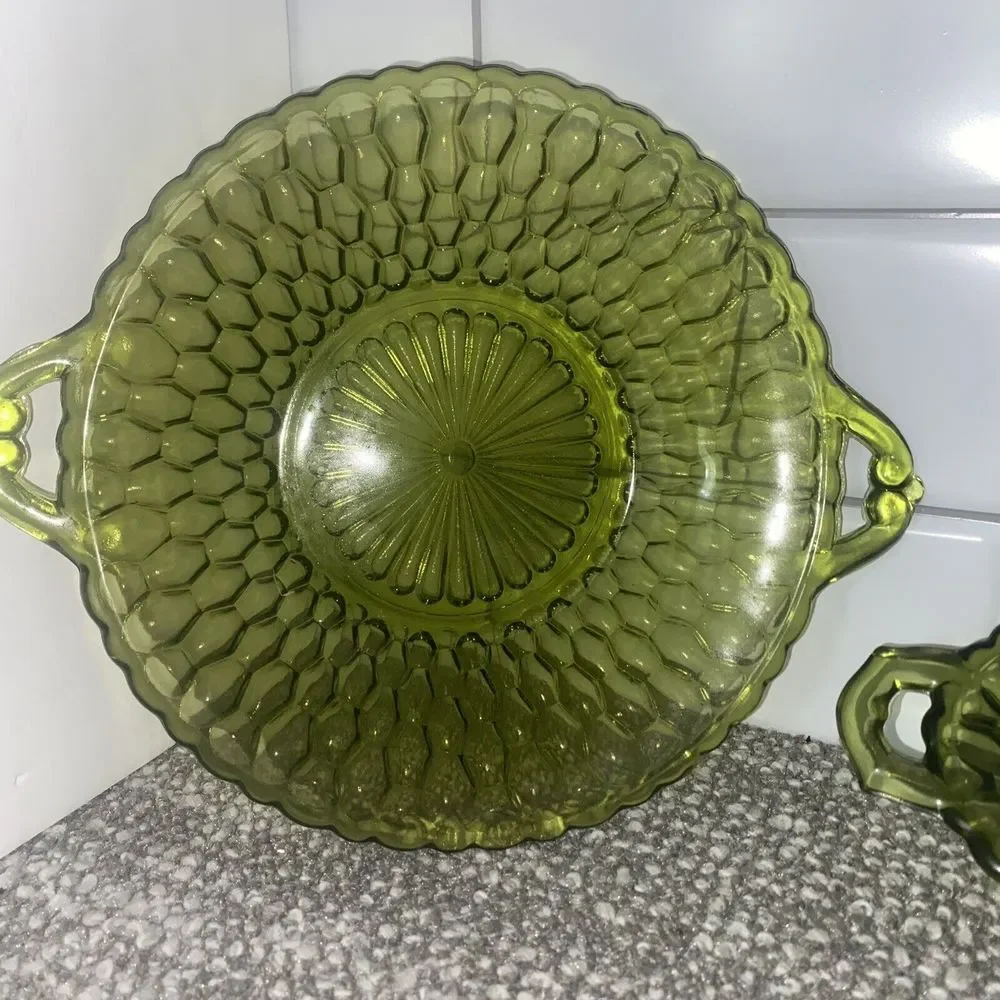 Indians Glass Pickle Relish Dishes NIB Olive Color VTG Holiday Serving Dishes‎
